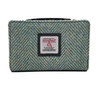 maccessori Harris Tweed Medium Zip Purse - Genuine Scottish Tweed Wallet with Card Slots, Notes & Coin Compartments, Vegan Leather Trim, Compact & Stylish Gift for Women (Turquoise Herringbone)