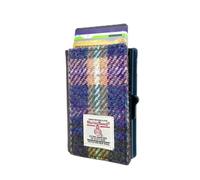 Maccessori Harris Tweed Pop Up Card Wallet Compact Card Holder with 7 Card Capacity, Green/Purple Plaid, Classic