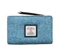 Maccessori Harris Tweed Scottish Zip Purse - Handwoven Wool, Tartan Design, Compact & Durable Sky Blue 5.51” x 3.54” x 1.18” Gift Ready