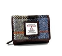 Maccessori Authentic Harris Tweed Trifold Purse Vegan Leather Compact Scottish Design, Dimensions: 4.13"x3.34"x1.37", BLUE/BROWN CHECK, 4.13” x 3.34” x 1.37”, Classic