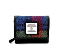 maccessori Harris Tweed Trifold Small Purse Organiser for Woman (Blue/Pink Check)