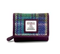 maccessori Harris Tweed Trifold Small Purse Organiser for Woman (Green/Purple Plaid)