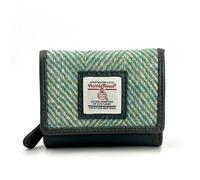 maccessori Harris Tweed Trifold Small Purse Organiser for Woman (Turquoise Herringbone)