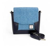 Maccessori Highland Messenger Bag Tartan Wool Vegan Leather Scottish Plaid, Sky Blue
