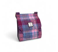 Maccessori Medium Satchel Bag, Adjustable Crossbody Shoulder Bag, Harris Tweed Wool, Multiple Compartments, Tartan Design (Pastel Pink)