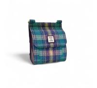 Maccessori Medium Satchel Bag, Adjustable Crossbody Shoulder Bag, Harris Tweed Wool, Multiple Compartments, Tartan Design (Green/Purple Plaid)