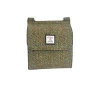 Maccessori Medium Satchel Bag, Adjustable Crossbody Shoulder Bag, Harris Tweed Wool, Multiple Compartments, Tartan Design (Country Green)