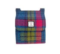 Maccessori Medium Satchel Bag, Adjustable Crossbody Shoulder Bag, Harris Tweed Wool, Multiple Compartments, Tartan Design (Blue/Pink Check)