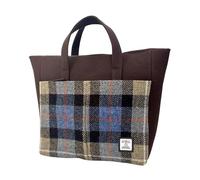 Maccessori Tote Bag for Women, Harris Tweed Travel Size Handbag, Authentic Scottish Design, Blue/Brown Check