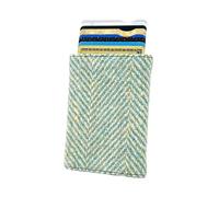 Maccessoro Harris Tweed Pop Up Card Holder - Handwoven Wool from Scotland - A Modern Classic in Heritage Fashion, Made in Scottland, Turquoise, Classic