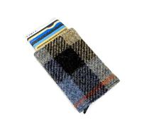 Maccessoro Harris Tweed Pop Up Card Holder - Handwoven Wool from Scotland - A Modern Classic in Heritage Fashion, Made in Scottland, Blue/Brown Check, Classic