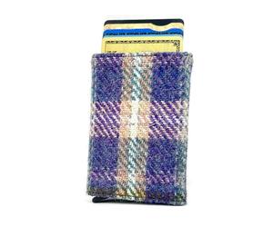 Maccessoro Harris Tweed Pop Up Card Holder - Handwoven Wool from Scotland - A Modern Classic in Heritage Fashion, Made in Scottland, Green/Purple, Classic