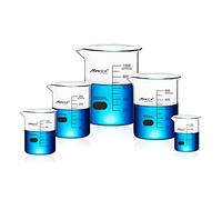 Maccx Sturdy Glass Beakers, 5 Sizes of 50ml 100ml 250m 500ml 1000mll,3.3 Borosilicate Griffin Low Form with Printed Graduation, BKLS02-005