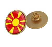 Macedonia Flag Funny Round Lapel Pin - Patriotic Ethnic Style Flag Printed Crystal Badge,Elegant Brooch Tie Pin Badge Jewelry Hat Clothes Accessories Round