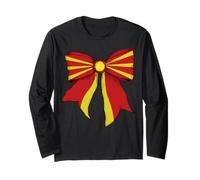 Macedonia Macedonian Pride Flag Girl Coquette Bow Ribbon Long Sleeve T-Shirt