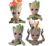 Maceta de bebé Groot, árbol de hombre, soporte para lápices o macetas con agujero de drenaje, perfecta para un pequeño regalo de Navidad y cumpleaños (4 estilos en 1)