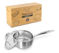 Macevia Sauce Pan with Glass Lid, Stainless Steel Pot with Stay-Cool Handle, Multipurpose Use for Home Kitchen or Restaurant-Silver(1 Quart)