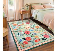 Macgace 3x5 Floral Rug for Girls Bedroom, Machine Washable Area Rugs with Non Slip Backingfor Living Room, Cute Flowers Carpet Kitchen Dining Room Kids Playroom Decor, Light Green