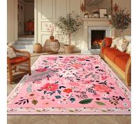 Macgace 5x7 Washable Floral Rug, Vibrant Pink Boho Area Rug for Bedroom, Living Room, Kitchen, Entryways, Office, Dining Room