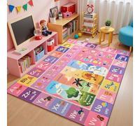 Macgace ABC Kids Rug for Classroom, 4x6 Pink Washable Play Area Rugs