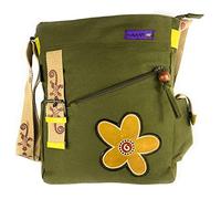 Macha Cotton Shoulder bag with Leather inserts, Ethnic crossbody bag for women Indian hippie colorful print (Green)