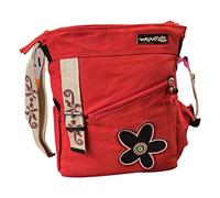 Macha Cotton Shoulder bag with Leather inserts, Ethnic crossbody bag for women Indian hippie colorful print (Red)
