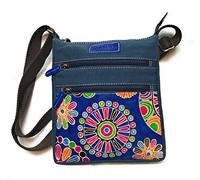 Macha Ethnic cotton bag with colorful prints and leather inserts, cotton and leather shoulder bag for women Ethnic Indian colorful (Blue 01)