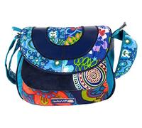 Macha Ethnic Cotton Bag with Colourful Prints and Leather Inserts, Shoulder Bag for Women Ethnic Indian Colourful (Blue)