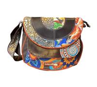 Macha Ethnic Cotton Bag with Colourful Prints and Leather Inserts, Shoulder Bag for Women Ethnic Indian Colourful (Brown)