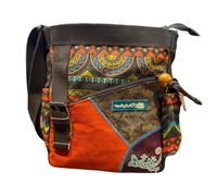 MACHA Ethnic Indian Crossbody Bag Cotton and Leather Shoulder Bag for Women hippie bag handbag, Indian Style (Brown)