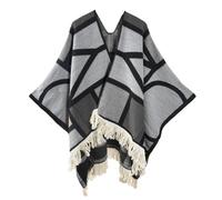 Machbaby Women's Printed Poncho Cape Reversible Oversized Warm Shawls Knitted Blanket Open Front Wrap Cardigan Scarf for Spring Autumn and Winter,Alphabet - Black Grey