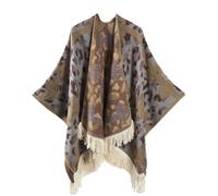 Machbaby Women's Printed Poncho Cape Reversible Oversized Warm Shawls Knitted Blanket Open Front Wrap Cardigan Scarf for Spring Autumn and Winter,Leopard-print butterfly - khaki