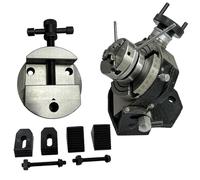 MachEl Precision 4"/100mm Tilting Milling Rotary Table with M6 Clamp Kit, 65mm 3-Jaw Self-Centering Vice, and Indexing Feature - Ideal for Metalworking and Engineering Tools