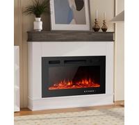 MachenFlame 40"Ultra-Thin Electric Fireplace Mantel Package Wooden Free-Standing Fireplace Heater with Glass Fronted Flame Effect with 12Colors,Remote Control.