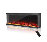 MachenFlame 50”3-Sided Electric Fireplace Stove Panoramic Glass Insert Wall Mount with 9-Color Flame, Freestanding Fireplace Heater,Logs and Crystals, 900W/1800W,Black.
