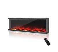 MachenFlame 60”3-Sided Electric Fireplace Stove Panoramic Glass Insert Wall Mount with 9-Color Flame, Freestanding Fireplace Heater,Logs and Crystals, 900W/1800W,Black.
