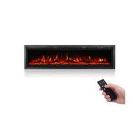 MachenFlame Built-In Wall Mount Freestanding Electric Fireplace with Crystal and Logset, Room Heater, Remote Control,9 Flame Colors, Black, 127CM.