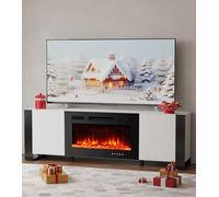 MachenFlame Electric Fireplace 165cm/65" Insert TV Stand,Entertainment Center Console Table with 12 Flame Colors&5-level Flame 30" Fireplace Heater, Crystal & Log Set.
