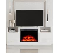 MachenFlame Electric Fireplace Insert TV Stand,Entertainment Center Console Table with Realistic LED Flame Effect Display,Button & Remote Control,White,23" Fireplace,for 65"TV