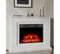 MachenFlame Electric Fireplace Suite 100cm/39"Mantel and Surround,Realistic Flame Effect with Freestanding Electric Fire Stove Heater,White.
