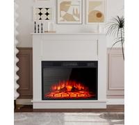 MachenFlame Electric Fireplace Suite 23" and Realistic Flame Effect Fire with Wood Srround, Button and Remote Control Timer, Adjustable 3 LED Flame Colors, White.