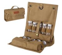 Machify 10 Jars Camping Spice Bag, Portable Travel Spice Kit with Glass Containers, Canvas Storage Bag, Foldable Seasoning Pouch for Outdoor Cooking, BBQ, Hiking, and RV Trips