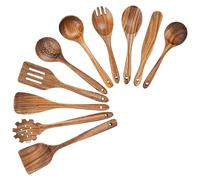 Machify 10 Pcs Natural Acacia Wooden Cooking Utensils, Heat-Resistant Spatulas Spoons And Fork Set, Protects Nonstick Cookware, Kitchen Tools With Hanging Hole