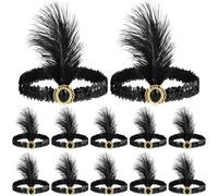 Machify 12 PCS 1920s Flapper Headbands, Vintage Black Feather Headpieces for Women, Classical Feather Headbands, Hair Costume Accessories
