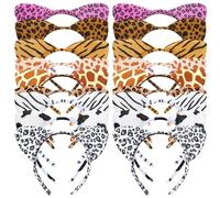 Machify 18 Pcs Animals Headbands for Youngsters and Adults, Assorted Animals Ears Headwear, Fabric Headbands for Theme Parties, Festivals, Birthday Favors, Cheetah, Tiger, Zebra