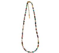 Machify 2 Pcs Colorful Layered Beaded Necklaces, Handmade Jewelry With Pearl & Natural Stone, 24K Gold Plated Chain