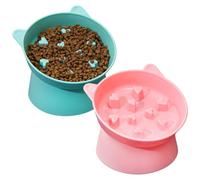 Machify 2 Pcs Elevated Cat Bowls, Slow Feeder, and Green, Spill-Proof, Reduces Digestive Issues and Choking, Easy-Clean Smooth Material, for Dogs and Cats