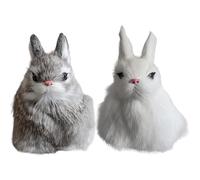 Machify 2 Pcs Gray White Easter Figurines 3.1x2.8x4.7in Lifelike Miniature Standing Squatting Rabbit Decor