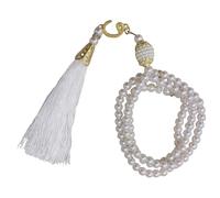 Machify 2 Pcs White Muslim Prayer Beads, 99 Beads Faux Pearl Tasbih with Metal Electroplating and Tassel, 17.3 in / 44 cm Imitation Pearl Rosary Set, for Islamic Gift Giving
