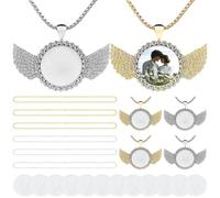 Machify 24 Pcs Angel Wing Necklace Kit, Rhinestone Bezel Pendants Double Sided, Sublimation Blanks For Photo Jewelry, Zinc Alloy Craft Diy Gifts, Gold Silver